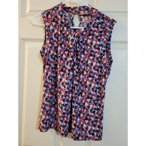 Tommy Hilfiger Red White Blue Flowered America Blouse Tank Top Women Size Medium